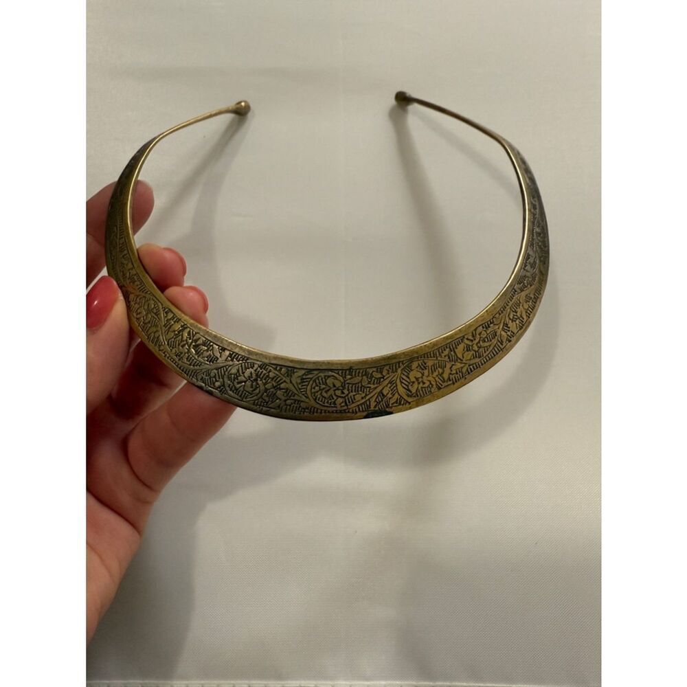 Vintage Handcrafted Tribal-Style Brass Tourque Bohemian Hippie Necklace